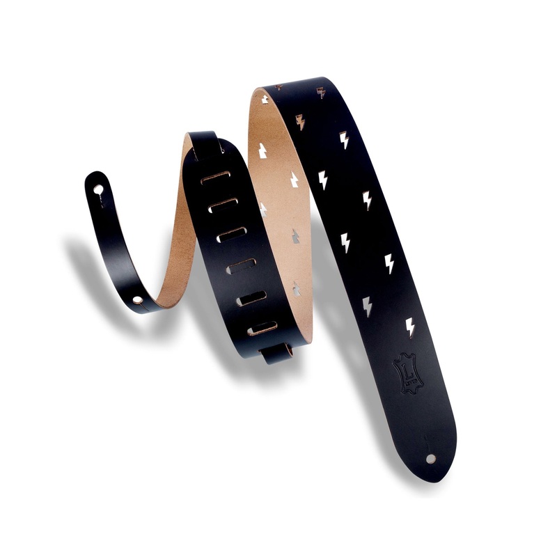 levy-s-m12lbc-blk-lightning-bolt-punch-out-guitar-strap-black Levy's M12LBC-BLK Lightning Bolt Punch Out Guitar Strap Black