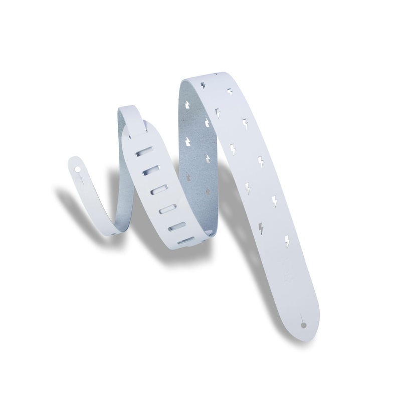 levy-s-m12lbc-blk-lightning-bolt-punch-out-guitar-strap-white Levy's M12LBC-BLK Lightning Bolt Punch Out Guitar Strap White