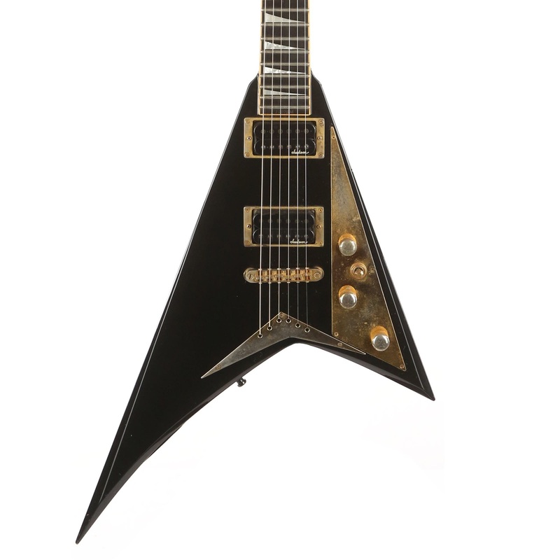 1990s-jackson-rhoads-professional-black-with-gold-hardware-made-in-japan 1990s Jackson Rhoads Professional Black with Gold Hardware Made in Japan