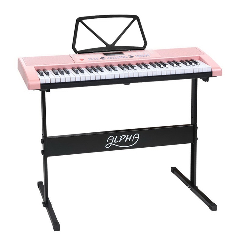 alpha-61-keys-electronic-piano-keyboard-digital-electric-with-stand-lighted-pink Alpha 61 Keys Electronic Piano Keyboard Digital Electric with Stand (Lighted Pink)
