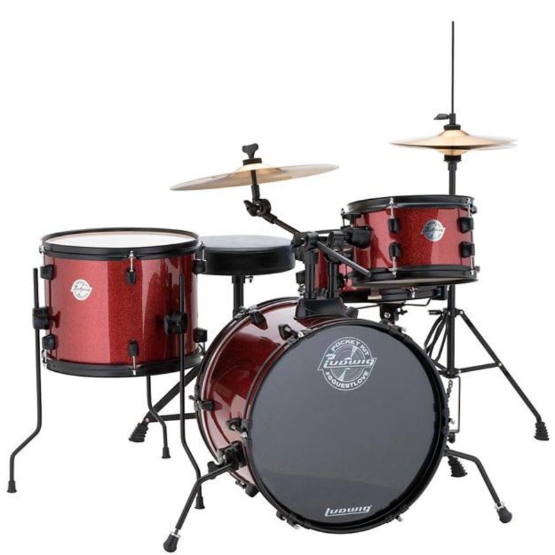 ludwig-pocket-kit-complete-4-piece-beginners-drum-set-wine-red-sparkle Ludwig Pocket Kit Complete 4-Piece Beginners Drum Set - Wine Red Sparkle