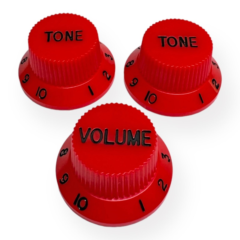 axlabs-strat-style-knob-kit-3-red-w-black-font AxLabs Strat-Style Knob Kit (3) - Red w/ Black Font