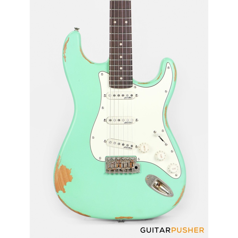 vintage-v6-icon-s-style-electric-guitar-distressed-ventura-green Vintage V6 Icon S-Style Electric Guitar - Distressed Ventura Green
