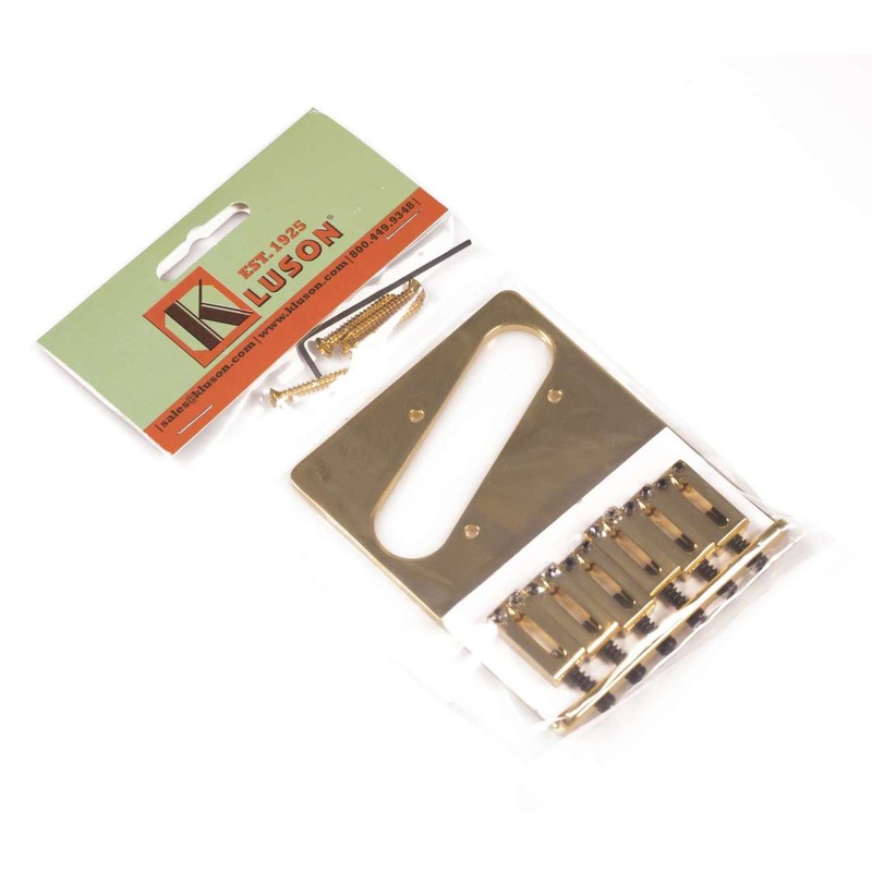 kluson-4-hole-6-saddle-lefty-tele-drop-in-upgrade-bridge-brass-saddles-gold Kluson 4 hole 6 Saddle Lefty Tele Drop in Upgrade Bridge, Brass Saddles, Gold
