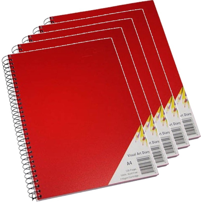 quill-visual-art-diary-book-110gsm-120-page-a4-pp-red-5-pack Quill Visual Art Diary Book 110GSM 120 Page A4 PP Red 5 Pack
