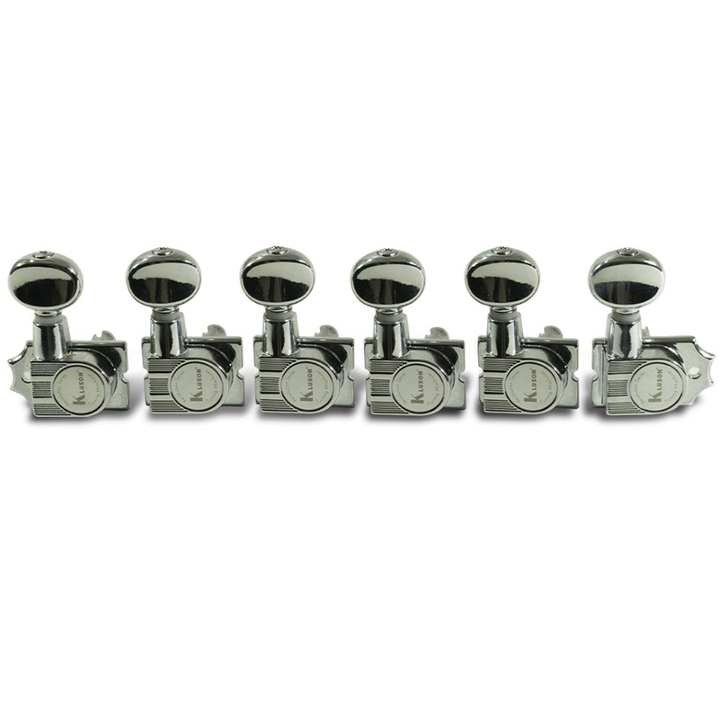 kluson-6-in-line-revolution-series-h-mount-non-collared-tuning-machines-with-staggered-posts-chrome Kluson 6 In Line Revolution Series H-Mount Non-Collared Tuning Machines With Staggered Posts Chrome
