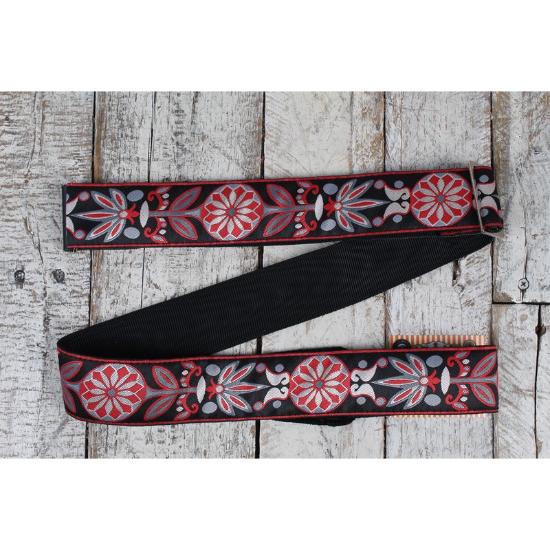 henry-heller-2-inch-vintage-deluxe-jacquard-guitar-strap-with-premium-leather-ends-red-blossom Henry Heller 2 Inch Vintage Deluxe Jacquard Guitar Strap with Premium Leather Ends Red Blossom