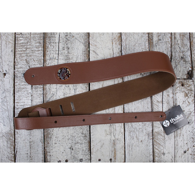 thalia-brown-leather-guitar-strap-with-lucky-dragon-inlay Thalia Brown Leather Guitar Strap with Lucky Dragon Inlay