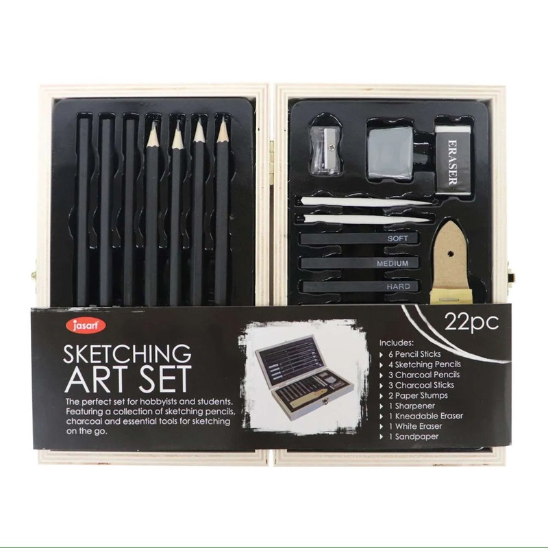 22pc-jasart-pencil-charcoal-sketching-set-w-wooden-travel-box 22pc Jasart Pencil/Charcoal Sketching Set w/ Wooden Travel Box