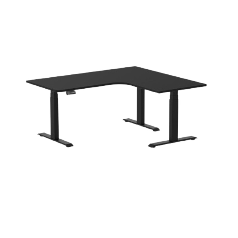 desky-l-shape-melamine-sit-stand-desk-160cm-left-return-black-top-and-matte-black-leg Desky L-Shape Melamine Sit Stand Desk 160cm - Left Return Black Top and Matte Black Leg