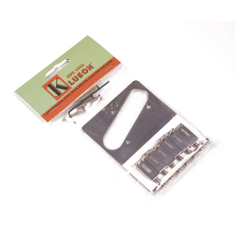 kluson-4-hole-6-saddle-lefty-tele-drop-in-upgrade-bridge-steel-saddles-nickel Kluson 4 hole 6 Saddle Lefty Tele Drop in Upgrade Bridge, Steel Saddles, Nickel
