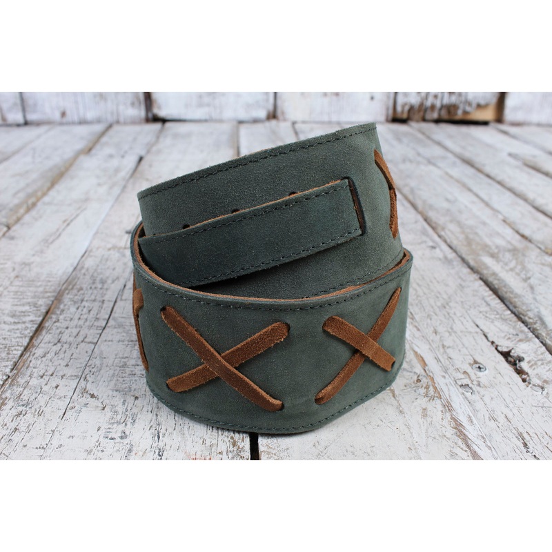 henry-heller-2-5-suede-w-leather-x-s-strap-green-brown Henry Heller 2.5" Suede w/Leather X's Strap - Green & Brown