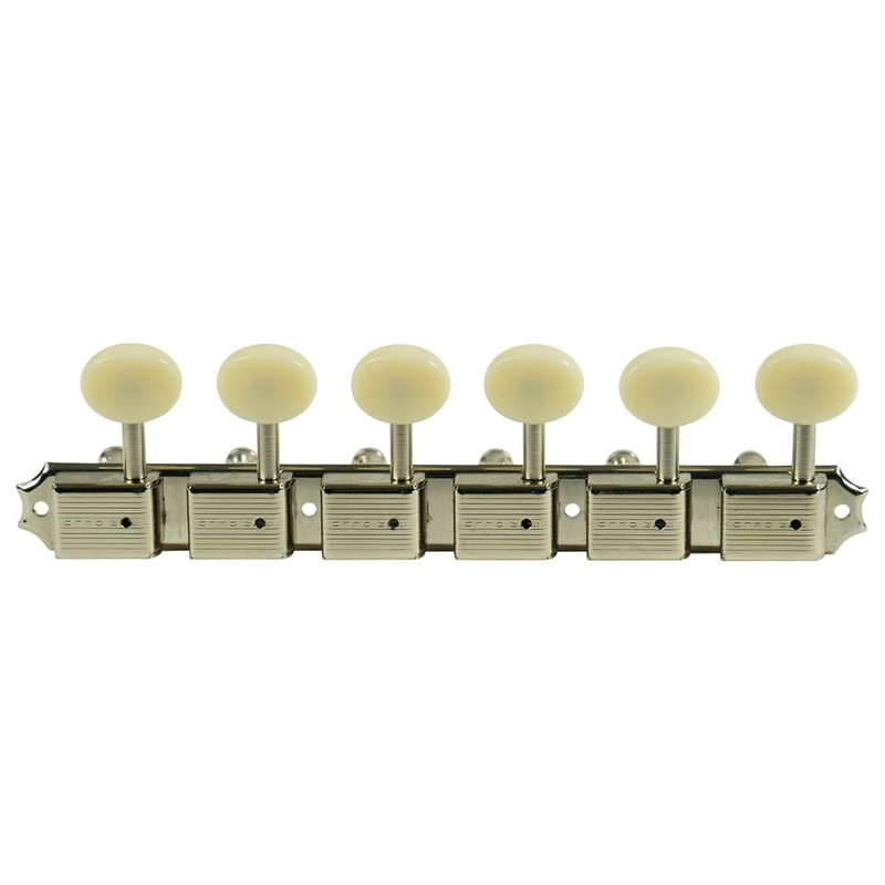 kluson-6-on-a-plate-left-hand-deluxe-series-tuning-machines-single-line-nickel-with-oval-plastic-buttons Kluson 6 On A Plate Left Hand Deluxe Series Tuning Machines - Single Line - Nickel With Oval Plastic Buttons