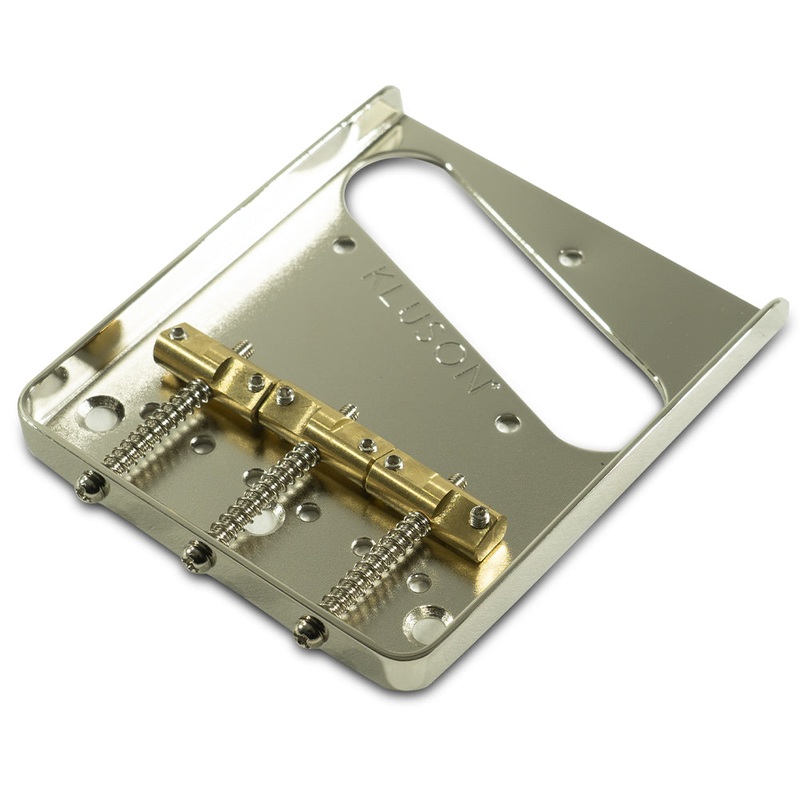 kluson-hybrid-replacement-bridge-for-fender-american-standard-telecaster-steel-with-intonated-brass-saddles-half-satin-nickel Kluson Hybrid Replacement Bridge For Fender American Standard Telecaster Steel With Intonated Brass Saddles - Half Satin Nickel