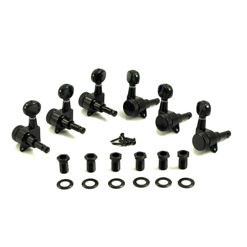 kluson-locking-tuners-6-in-line-oval-metal-button-black-kcdl-6b-b Kluson Locking Tuners - 6 in line, Oval metal button, Black KCDL-6B-B