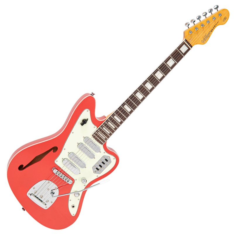 vintage-revo-series-surfmaster-quad-electric-guitar-firenza-red Vintage REVO Series 'Surfmaster' Quad Electric Guitar ~ Firenza Red