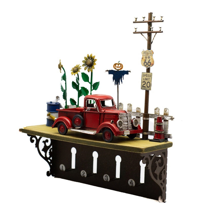 boyle-shelf-hanging-wall-decor-with-hooks-red-truck-31cm Boyle Shelf Hanging Wall Decor With Hooks Red Truck 31cm