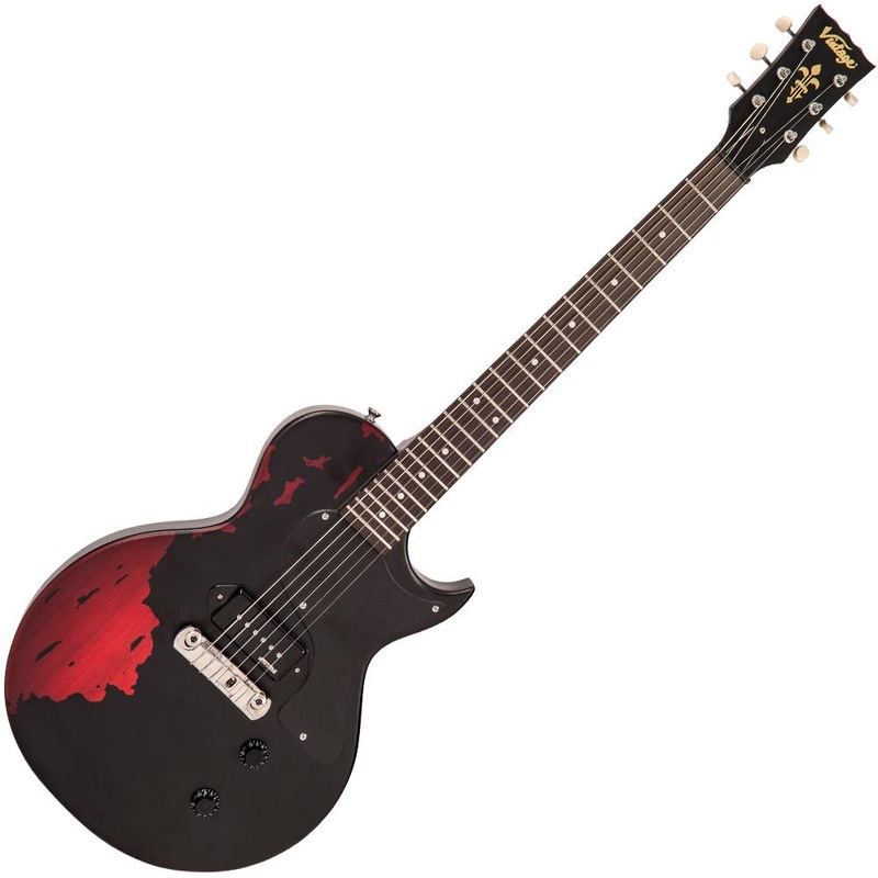vintage-v120-icon-electric-guitar-distressed-black-over-cherry-red Vintage V120 ICON Electric Guitar ~ Distressed Black Over Cherry Red