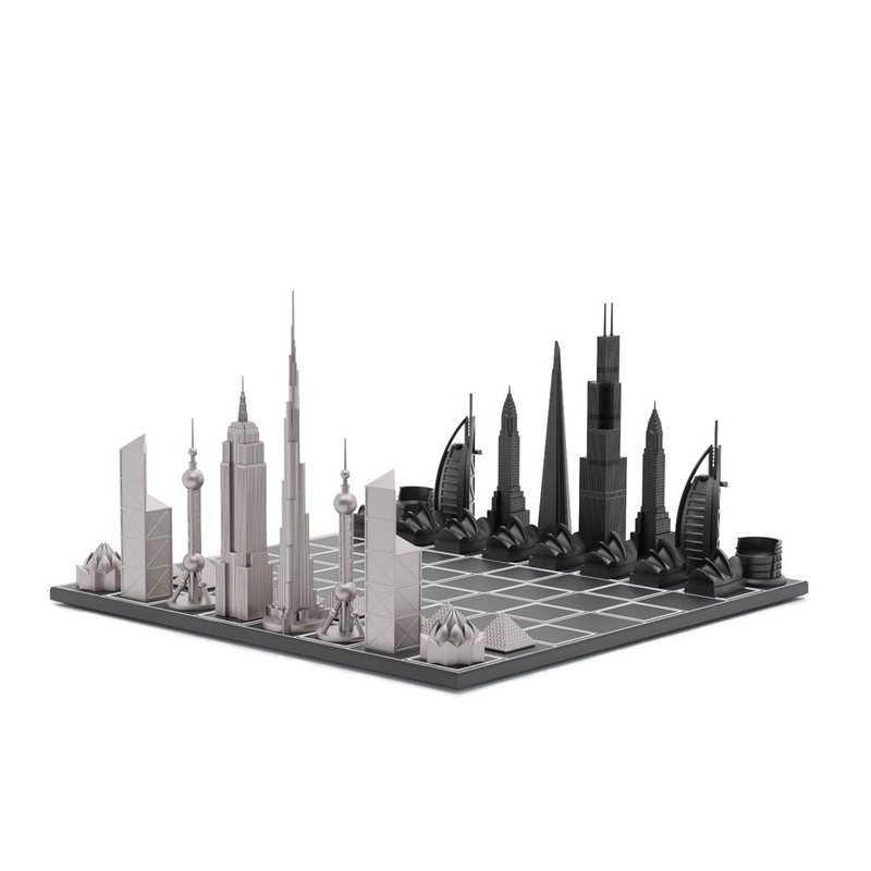 skyline-chess-33pc-set-world-icons-edition-with-wooden-board-black-grey Skyline Chess 33pc Set World Icons Edition with Wooden Board (Black/Grey)