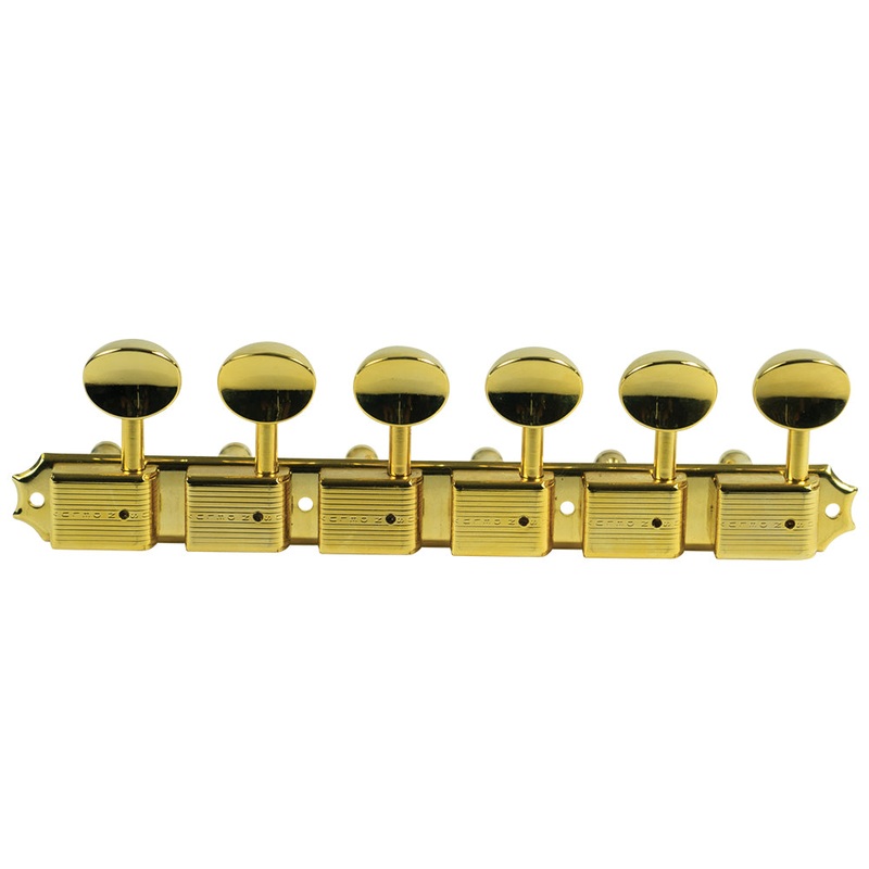 kluson-6-on-a-plate-left-hand-deluxe-series-tuning-machines-single-line-gold-with-oval-metal-buttons Kluson 6 On A Plate Left Hand Deluxe Series Tuning Machines - Single Line - Gold With Oval Metal Buttons