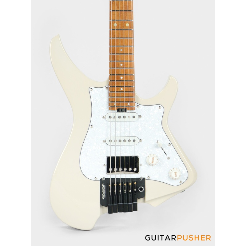 aguda-musicboy-pro-headless-electric-guitar-alder-body-roasted-maple-fretboard-olympic-white-w-pearloid-pickguard Aguda Musicboy Pro Headless Electric Guitar Alder Body Roasted Maple Fretboard - Olympic White w/ Pearloid Pickguard