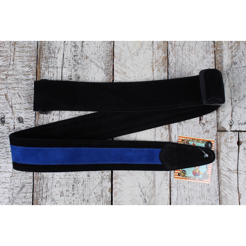 henry-heller-2-inch-wide-black-with-blue-strip-suede-adjustable-guitar-strap Henry Heller 2 Inch Wide Black with Blue Strip Suede Adjustable Guitar Strap