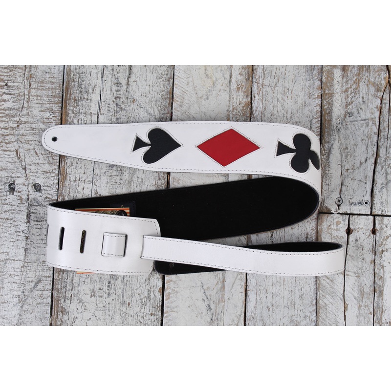henry-heller-2-5-inch-garment-leather-guitar-strap-playing-cards-white Henry Heller 2.5 Inch Garment Leather Guitar Strap Playing Cards White