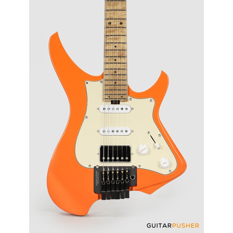 aguda-musicboy-pro-headless-electric-guitar-alder-body-roasted-maple-fretboard-capri-orange-w-cream-pickguard Aguda Musicboy Pro Headless Electric Guitar Alder Body Roasted Maple Fretboard - Capri Orange w/ Cream Pickguard