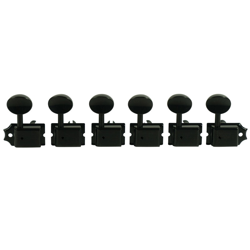 kluson-6-in-line-deluxe-series-tuning-machines-single-line-black-with-oval-metal-buttons Kluson 6 In Line Deluxe Series Tuning Machines - Single Line - Black With Oval Metal Buttons