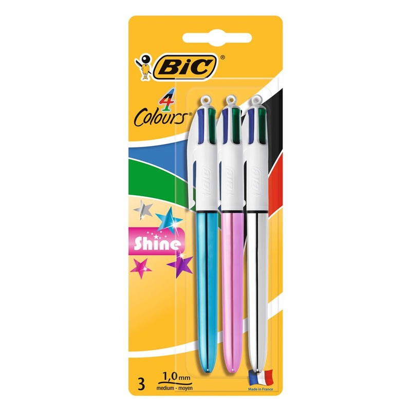 bic-4-colour-shine-metallic-pens-set-1-0mm-stationery-3-pack Bic 4-Colour Shine Metallic Pens Set 1.0mm Stationery (3-Pack)