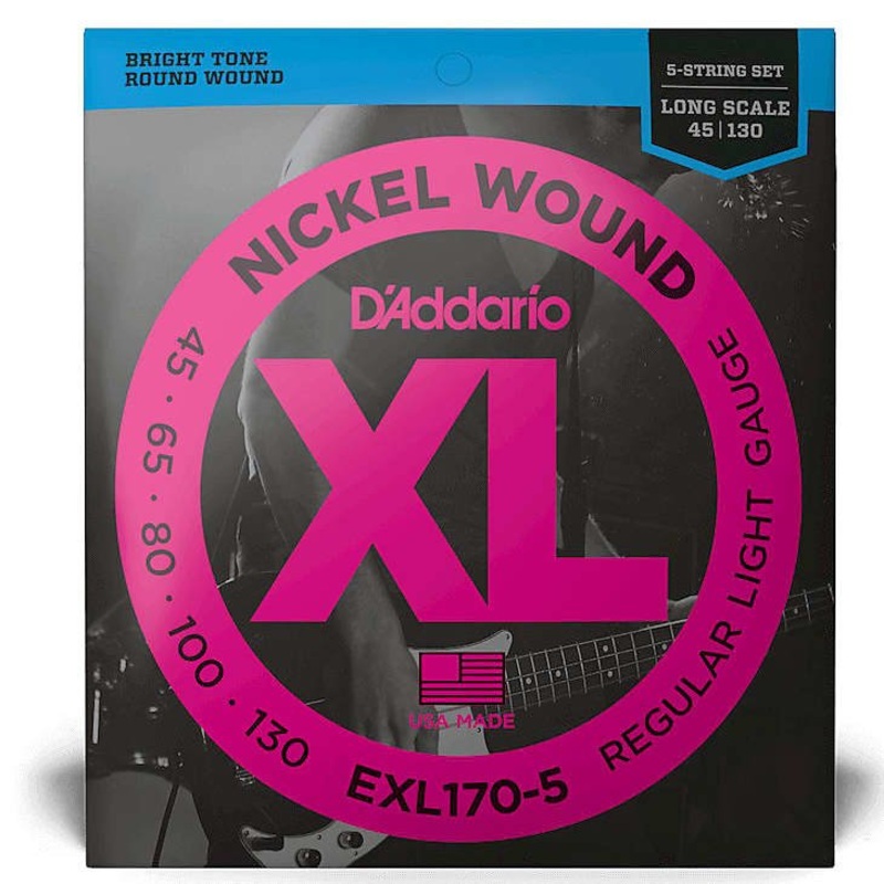 d-addario-exl170-5-nickel-wound-long-scale-bass-guitar-strings-light-gauge D'Addario EXL170-5 Nickel Wound Long Scale Bass Guitar Strings, Light Gauge