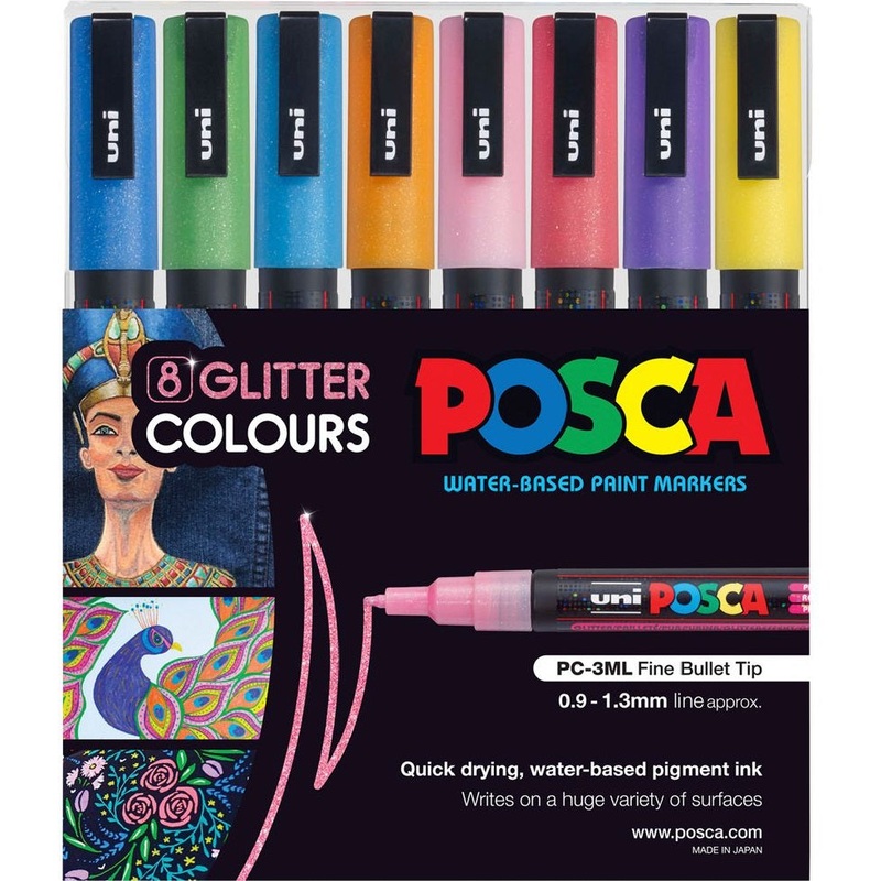 uni-posca-pc-3m-paint-markers-glitter-assorted-colours-8-pack Uni POSCA PC-3M Paint Markers Glitter Assorted Colours 8 Pack