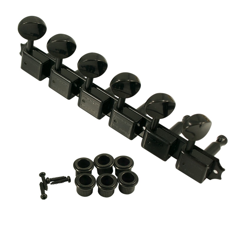 kluson-6-on-a-plate-deluxe-series-tuning-machines-double-line-black-with-oval-metal-buttons Kluson 6 On A Plate Deluxe Series Tuning Machines - Double Line - Black With Oval Metal Buttons