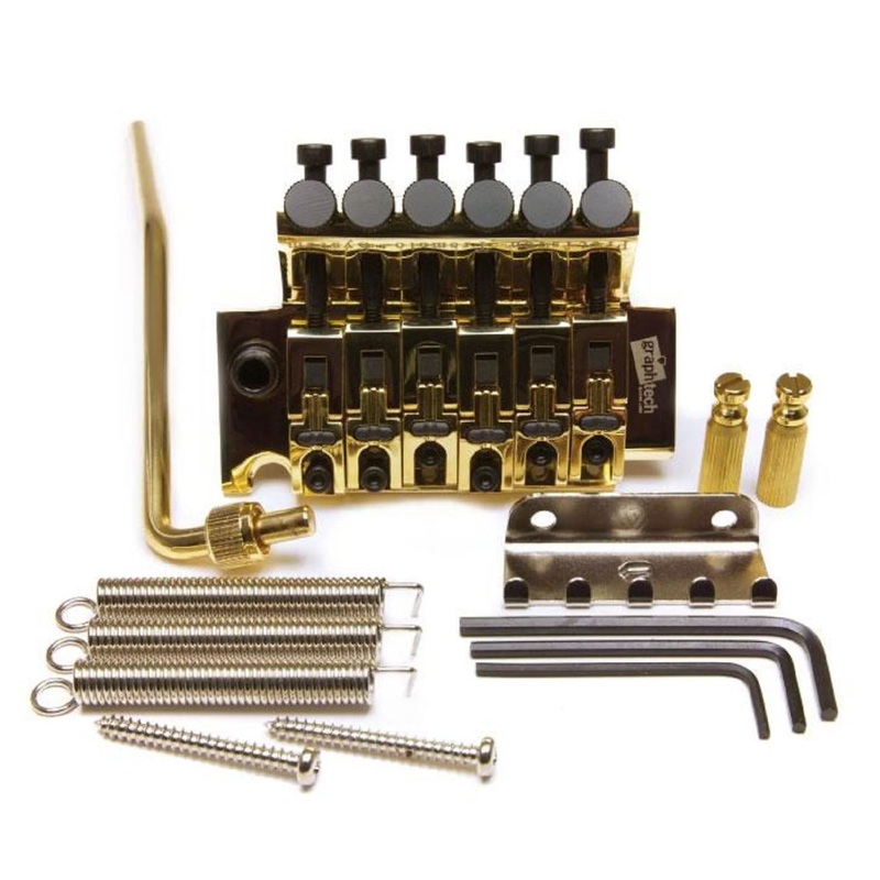 graph-tech-lb63-floyd-rose-style-locking-bridge-with-string-savers-gold Graph Tech LB63 Floyd Rose Style Locking Bridge with String Savers - Gold