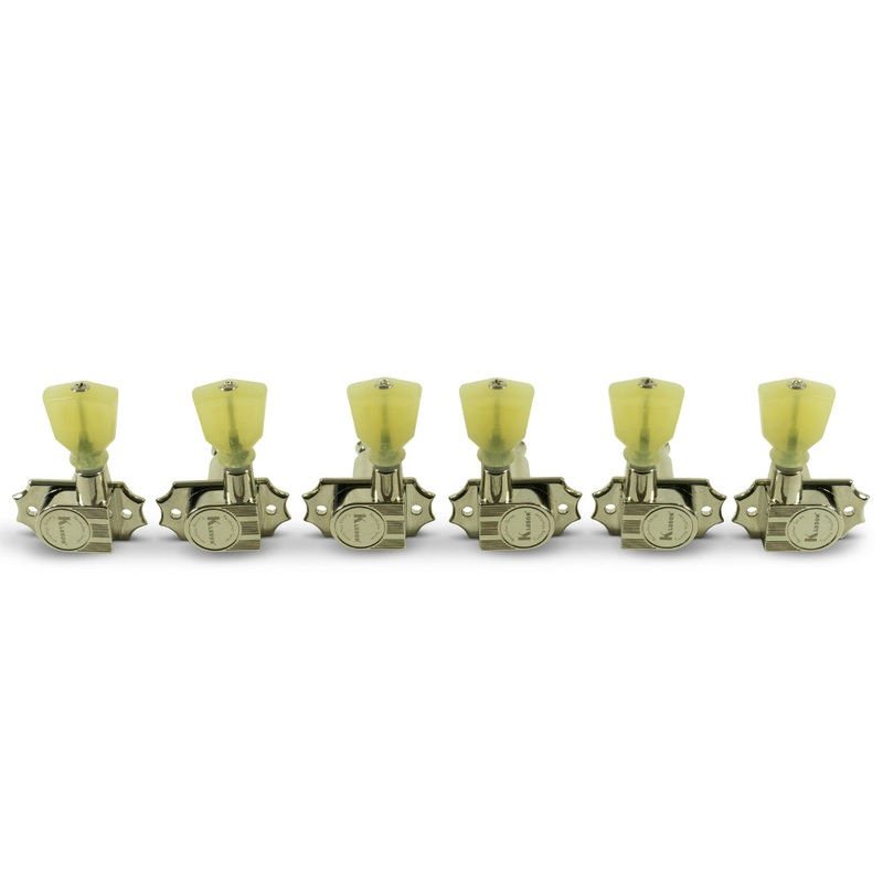 kluson-revolution-tuners-3x3-no-collar-pearloid-button-nickel-krgnc-3-np Kluson Revolution Tuners - 3x3 No Collar Pearloid button - Nickel KRGNC-3-NP
