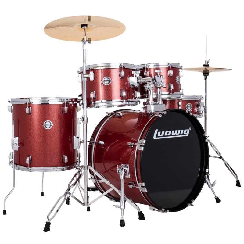ludwig-lc19514-accent-drive-drumset-5-pc-full-kit-w-hardware-red-sparkle-22-10-12-16-14s Ludwig LC19514 Accent Drive Drumset 5-pc Full Kit w/ Hardware, Red Sparkle (22/10/12/16/14s)