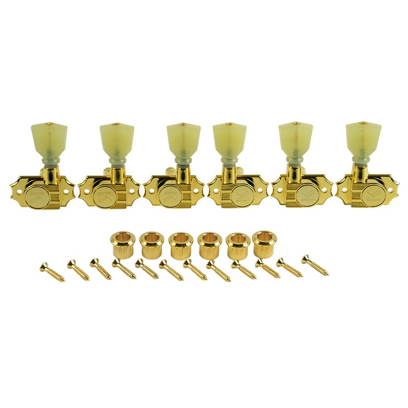 kluson-revolution-tuners-3x3-no-collar-locking-pearloid-button-gold-krglnc-3-gp Kluson Revolution Tuners 3x3 No Collar Locking Pearloid button Gold KRGLNC-3-GP