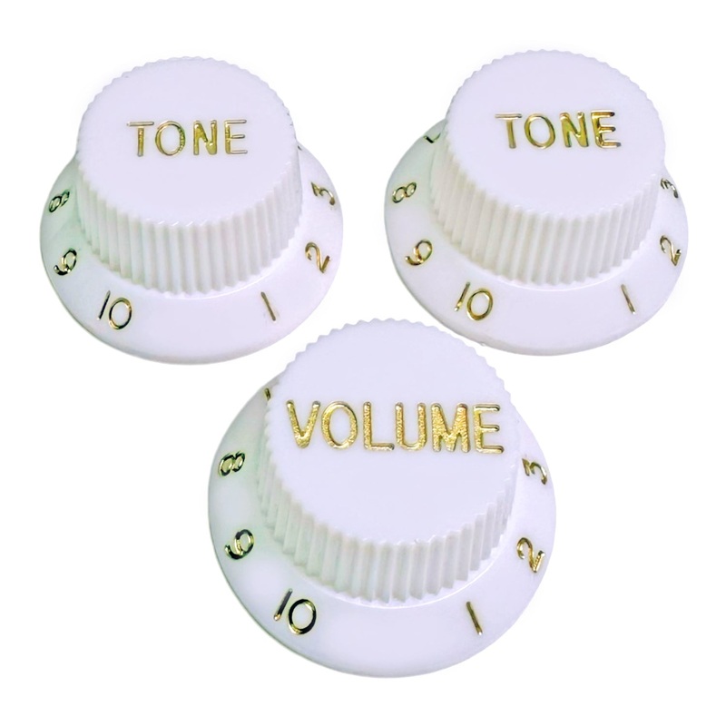 axlabs-strat-style-knob-kit-3-white-w-gold-font AxLabs Strat-Style Knob Kit (3) - White w/ Gold Font