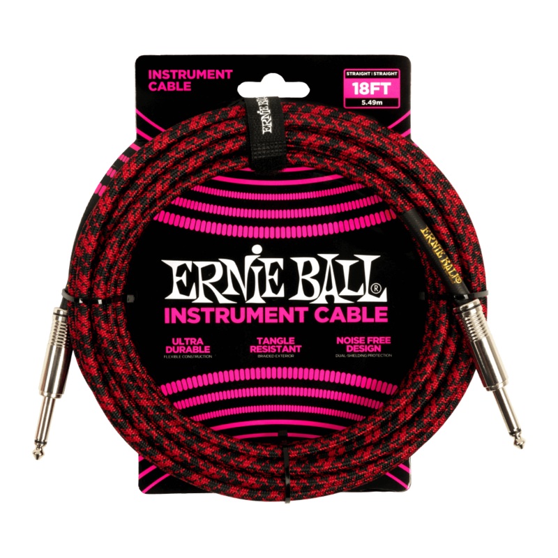 ernie-ball-p06396-braided-instrument-cable-straight-straight-18ft-red-black Ernie Ball P06396 Braided Instrument Cable - Straight/Straight 18ft - Red/Black