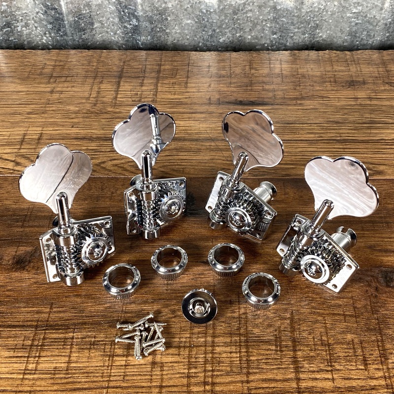 g-l-tribute-4-string-bass-tuning-machine-set-chrome-clover-right-hand-used G&L Tribute 4 String Bass Tuning Machine Set Chrome Clover Right Hand Used