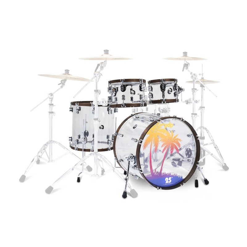 pdp-25th-anniversary-4-piece-shell-pack-clear-acrylic-with-walnut-stained-hoops PDP 25th-Anniversary 4-piece Shell Pack - Clear Acrylic with Walnut-Stained Hoops