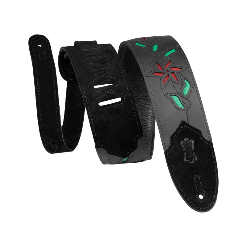 levy-s-m4fv-blk-redleather-flowering-vine-series-guitar-strap-black-red Levy's M4FV-BLK_REDLEATHER FLOWERING VINE SERIES Guitar Strap - Black & Red