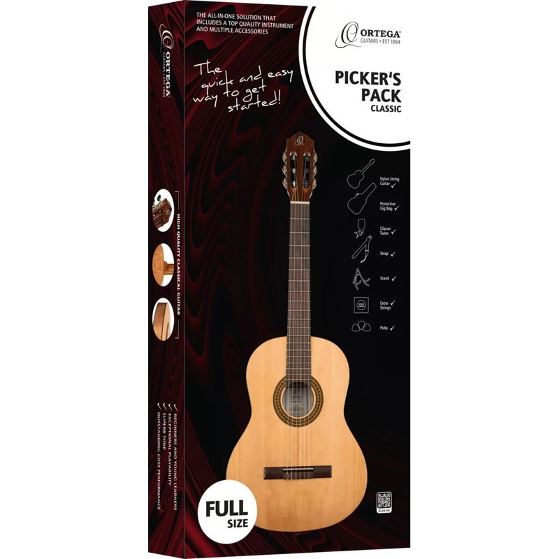 ortega-4-4-nylon-string-guitar-picker-s-pack Ortega 4/4 Nylon String Guitar "Picker's Pack"