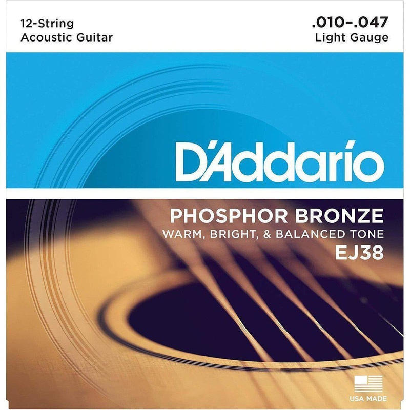 d-addario-ej38-phosphor-bronze-12-string-acoustic-guitar-strings-light-10-47 D'Addario EJ38 Phosphor Bronze 12-String Acoustic Guitar Strings, Light, 10-47