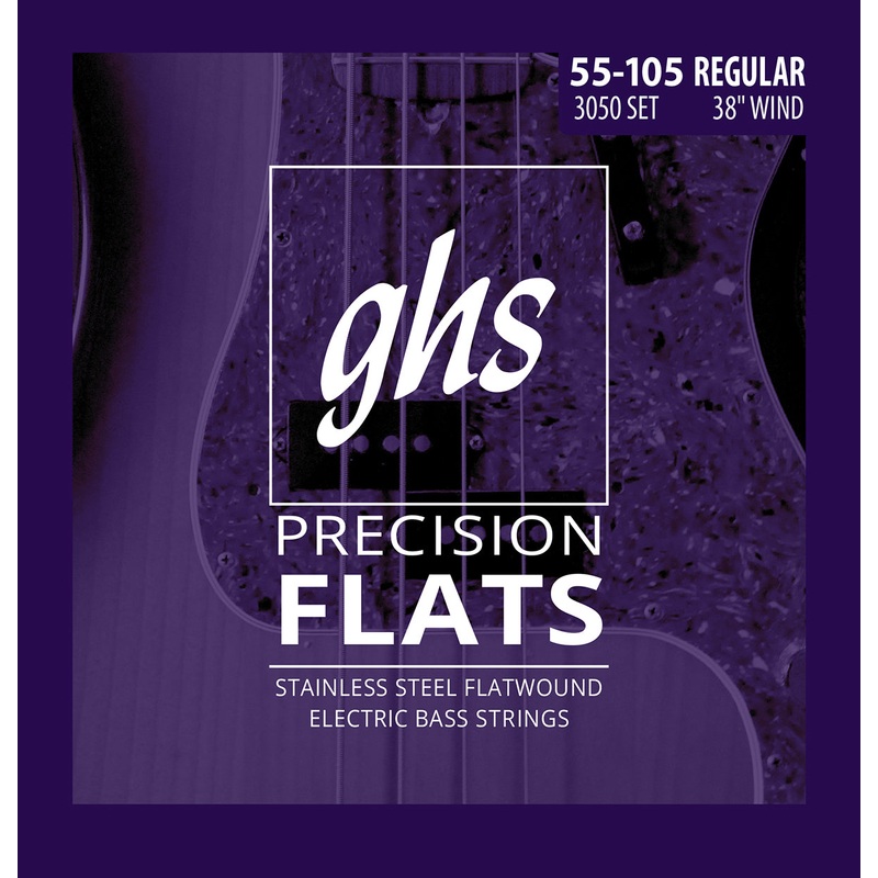 ghs-precision-flats-flatwound-bass-strings-long-scale-plus-4-string-55-105-regular-3050 GHS Precision Flats Flatwound Bass Strings Long Scale Plus - 4-String 55-105 Regular 3050
