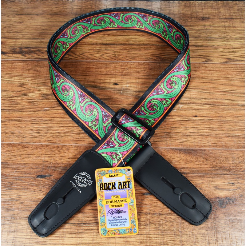 lock-it-straps-bob-masse-series-2-green-lizards-guitar-bass-strap-033-bm-3 LOCK-IT Straps Bob Masse Series 2" Green Lizards Guitar Bass Strap 033 BM-3