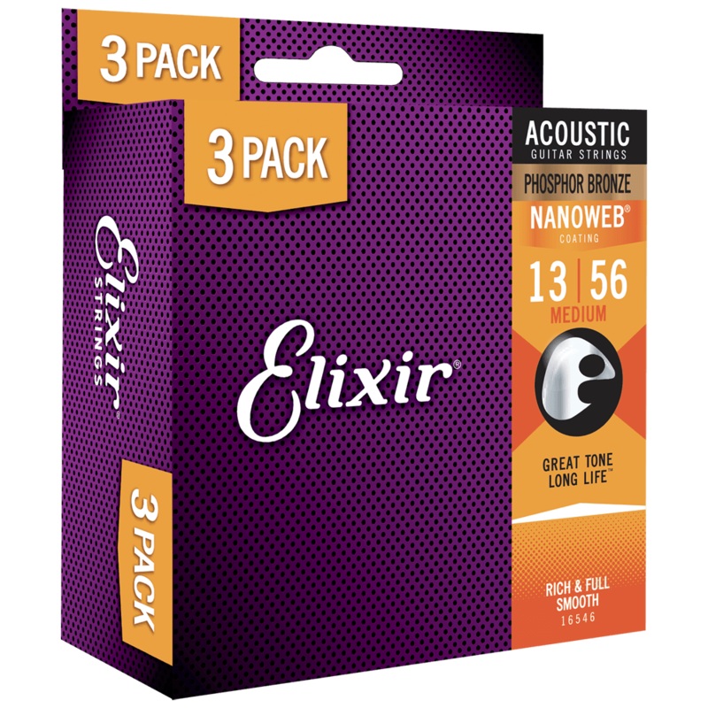 elixir-nanoweb-phosphor-bronze-3-pack-16545x-light-012-053-16052 Elixir NANOWEB Phosphor Bronze 3-Pack 16545X Light .012-.053 (16052)
