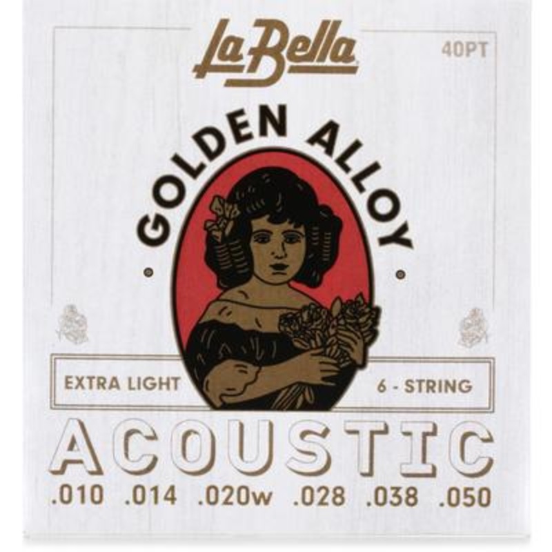 la-bella-40pt-golden-alloy-acoustic-guitar-strings-extra-light-10-50 La Bella 40PT Golden Alloy Acoustic Guitar Strings, Extra Light 10-50