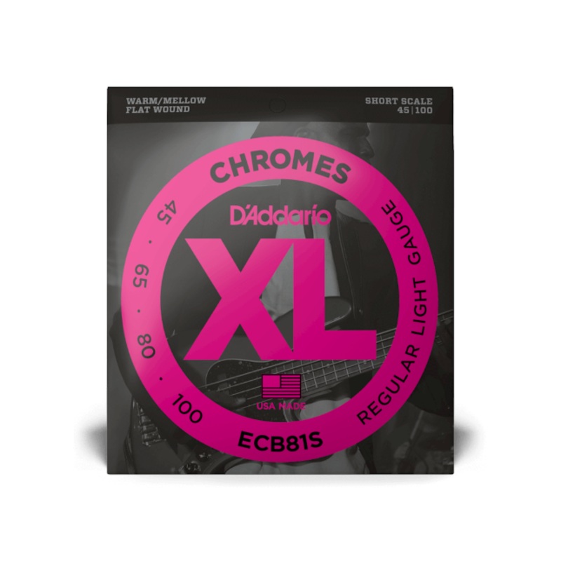 d-addario-chromes-flatwound-bass-string-set-short-scale-4-string-45-100-light-ecb81s D'Addario Chromes Flatwound Bass String Set Short Scale - 4-String 45-100 Light ECB81S
