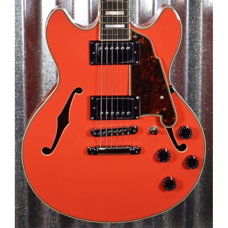 d-angelico-premier-mini-dc-cut-semi-hollow-stop-bar-fiesta-red-guitar-bag-0182 D'Angelico Premier Mini DC Cut Semi Hollow Stop Bar Fiesta Red Guitar & Bag #0182